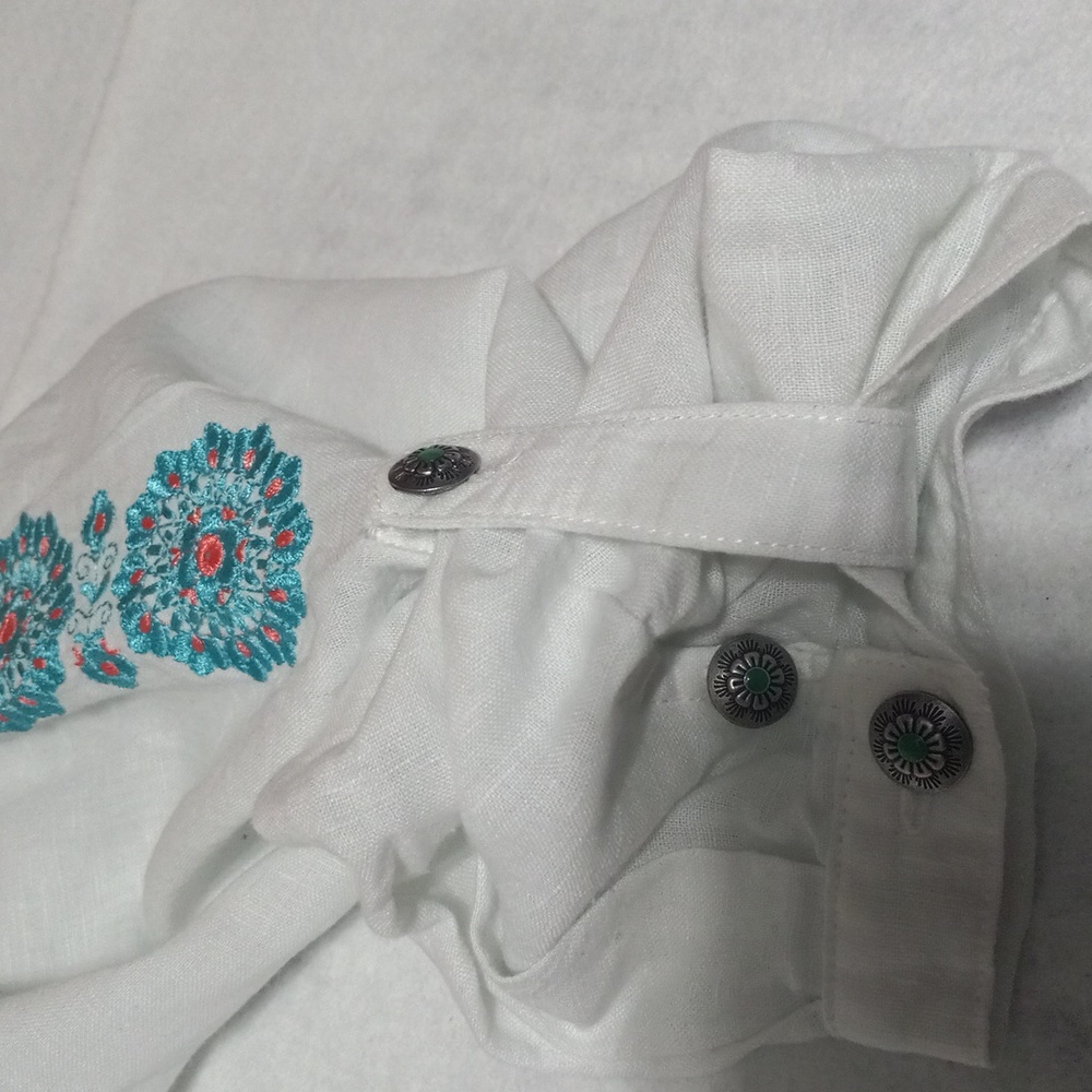 Tasha Polizzi White Blouse with Blue Embroidery - Picture 4 of 12
